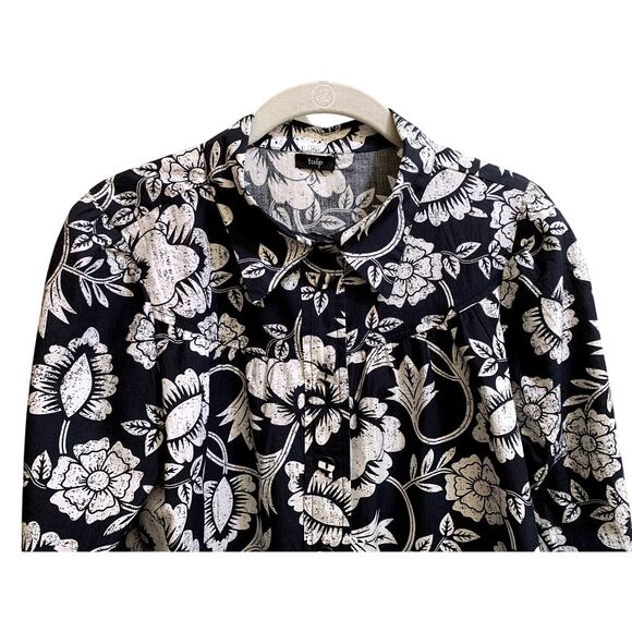 Tulip Sadie Blouse Shirt Women Size Small Black White Floral Cotton Relaxed Fit - Picture 2 of 10